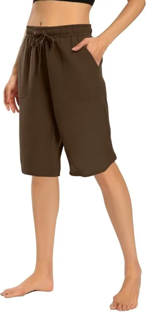 Linen Women's Shorts High Waisted Casual Wide Leg Drawstring Capri Pants with Pocket Knee Length