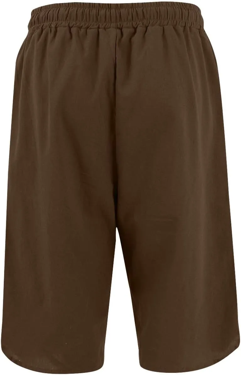 Linen Women's Shorts High Waisted Casual Wide Leg Drawstring Capri Pants with Pocket Knee Length