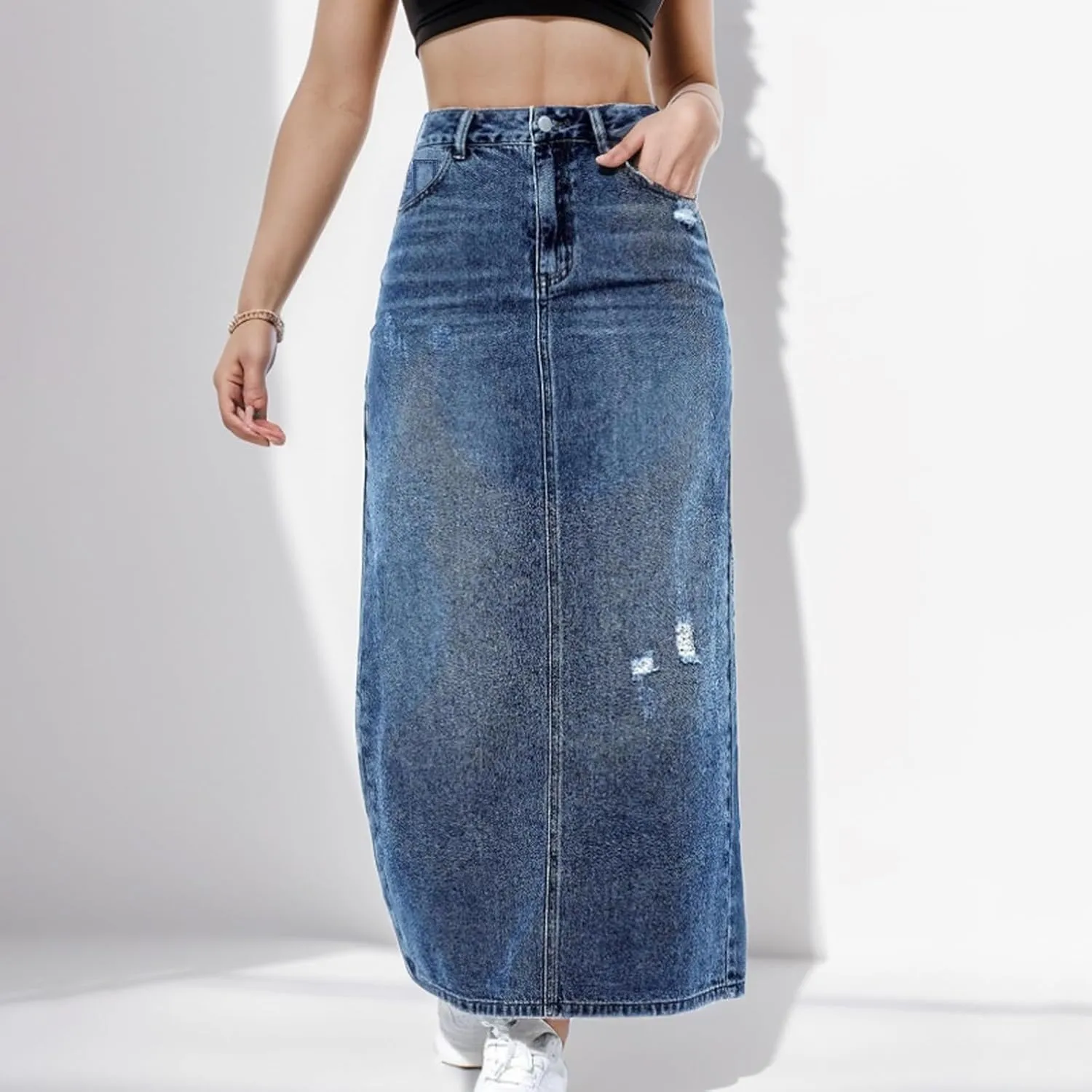 Long Denim Skirts for Women High Waist Denim Maxi Skirt Flared Jean Skirt Pencil Jean Skirts Y2k with Pockets