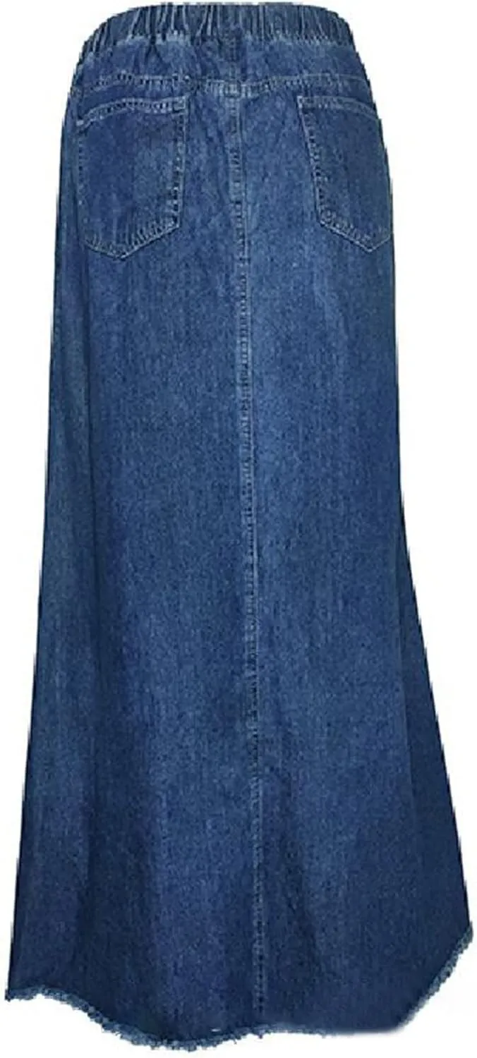 Long Skirts for Women Hip-Wrapped Buttons Denim Skirt A-Line Maxi Jean Skirts Trendy Slim Jeans Skirt with Pocket