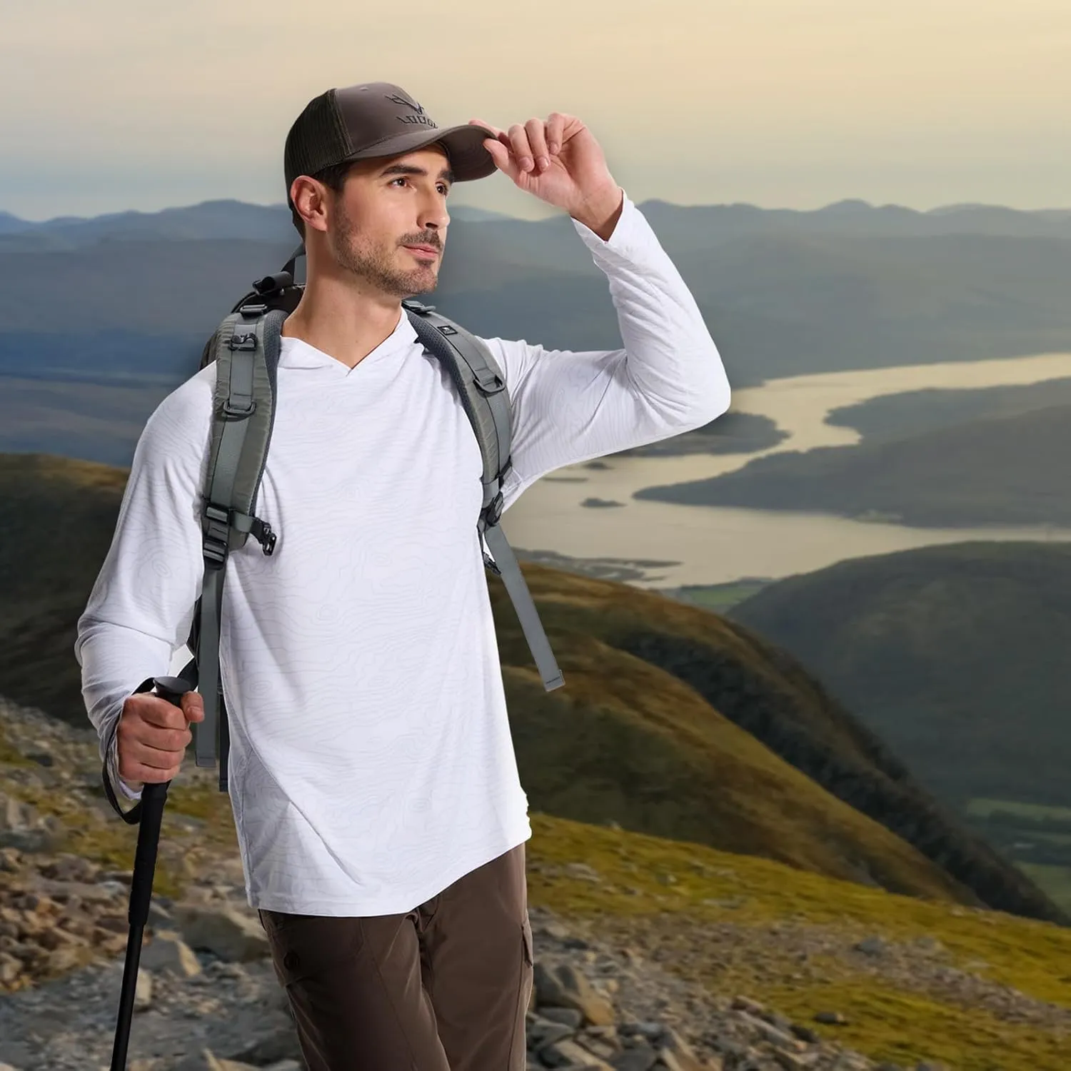 LOOGU Men's UPF 50  Sun Protection Hoodie Shirt Long Sleeve Rash Guard SPF T-Shirts for Fishing Hiking