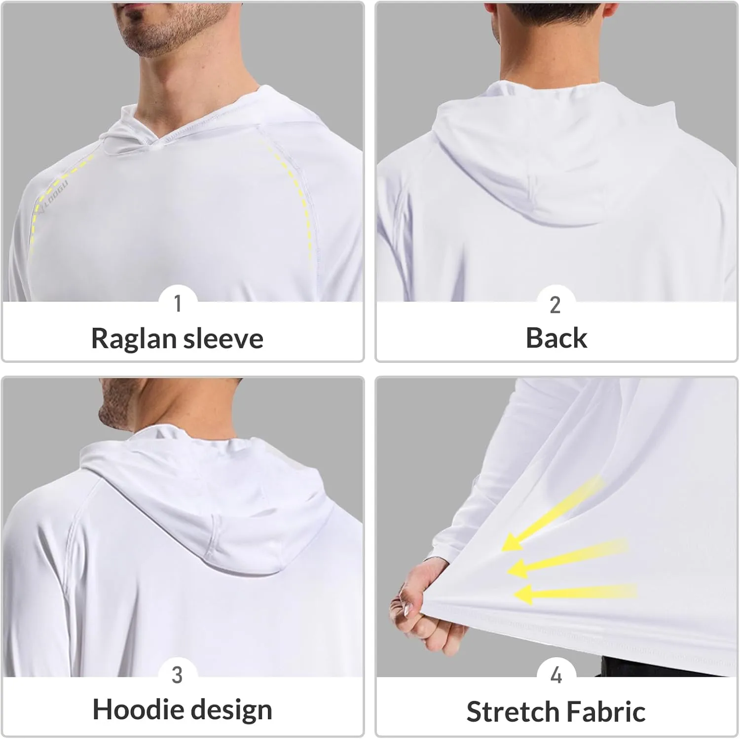 LOOGU Men's UPF 50  Sun Protection Hoodie Shirt Long Sleeve Rash Guard SPF T-Shirts for Fishing Hiking