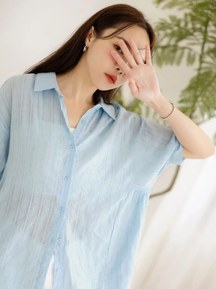 Loose Long Oversized Cotton Button Shirt Top