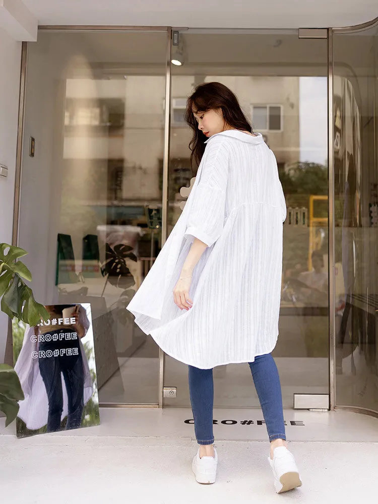 Loose Long Oversized Cotton Button Shirt Top
