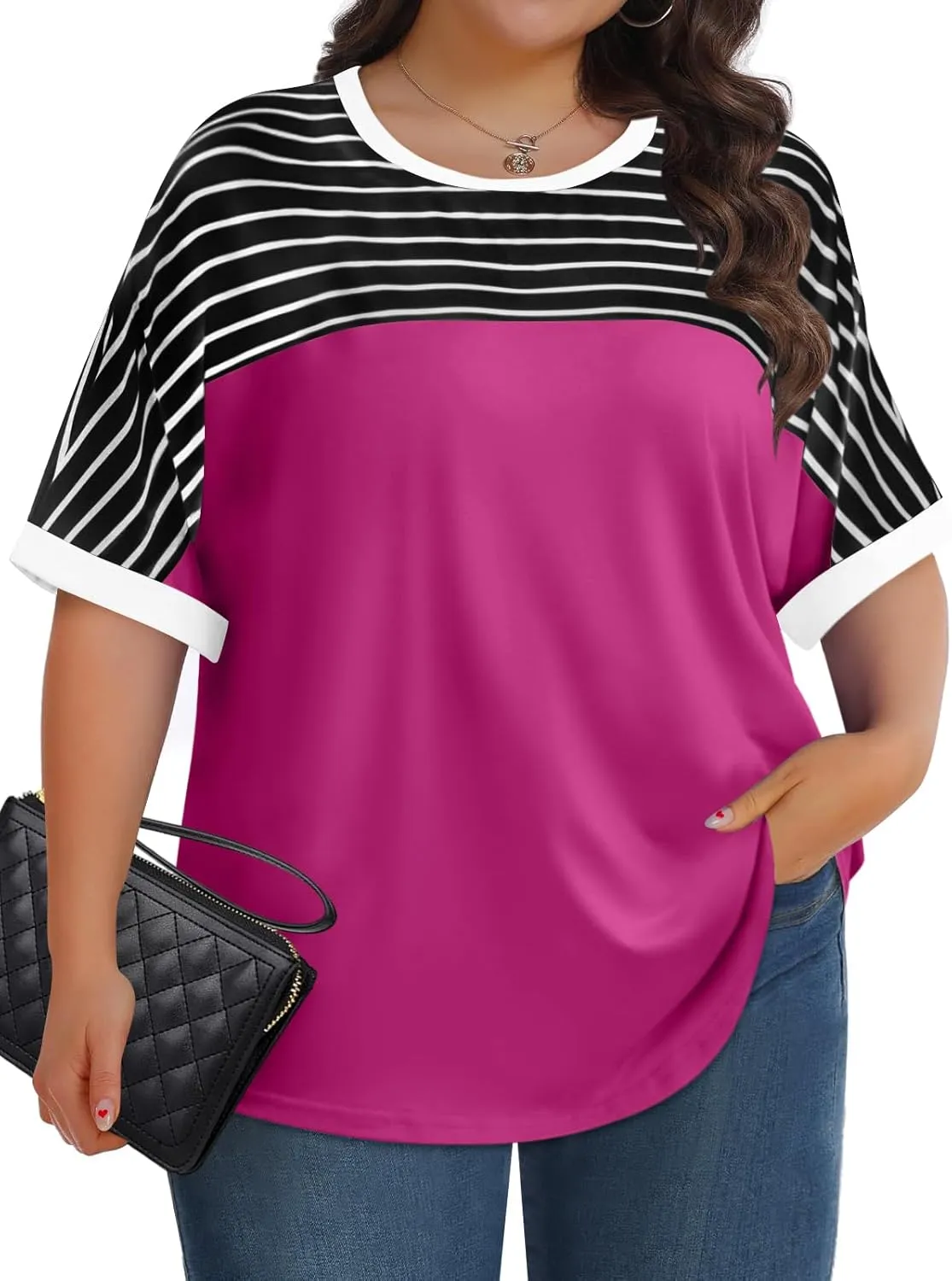LUYAA Womens Plus Size Tops Short Sleeve Summer T-Shirts Crewneck Loose Casual Tunic Blouse L - 5XL