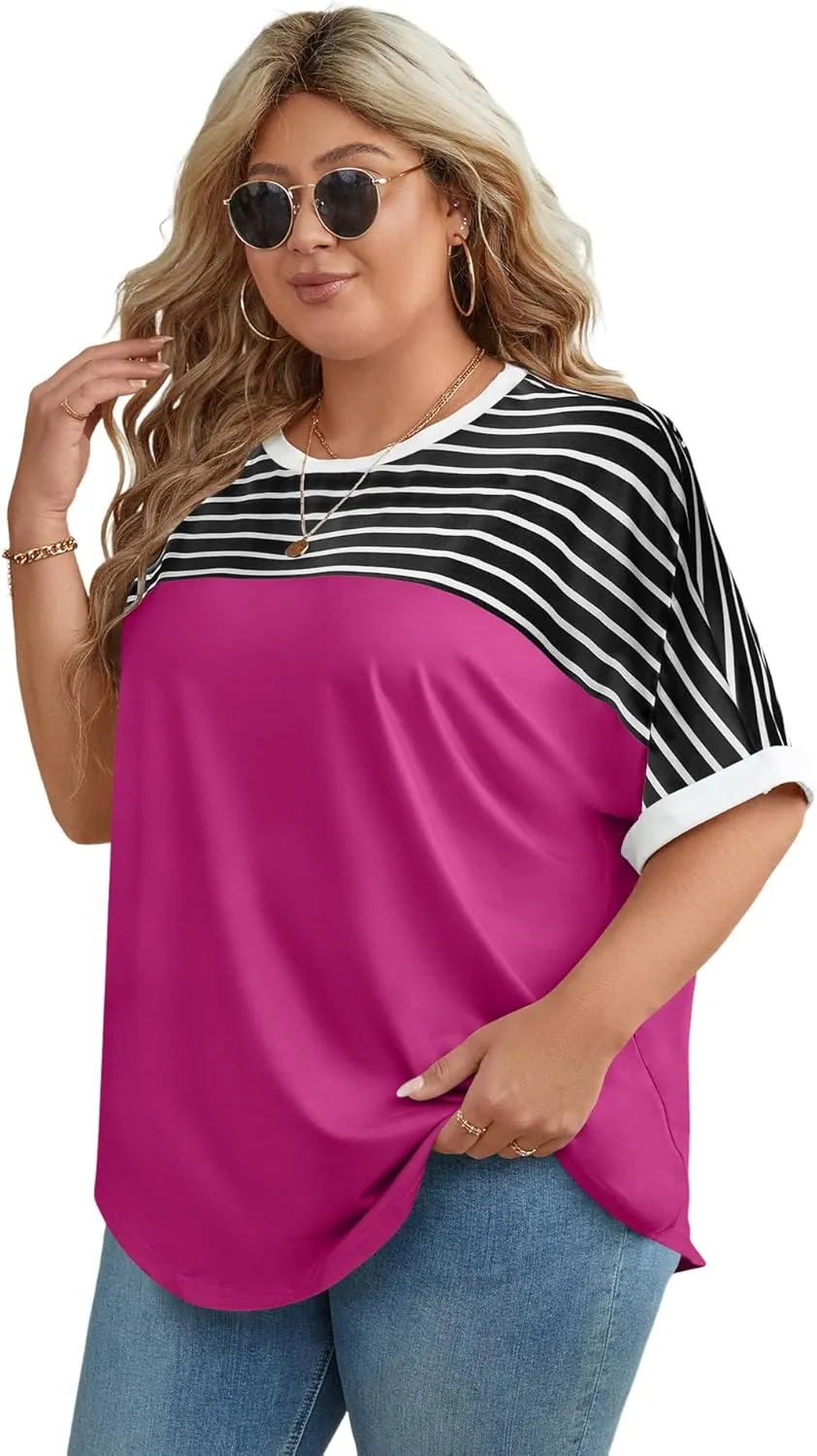 LUYAA Womens Plus Size Tops Short Sleeve Summer T-Shirts Crewneck Loose Casual Tunic Blouse L - 5XL