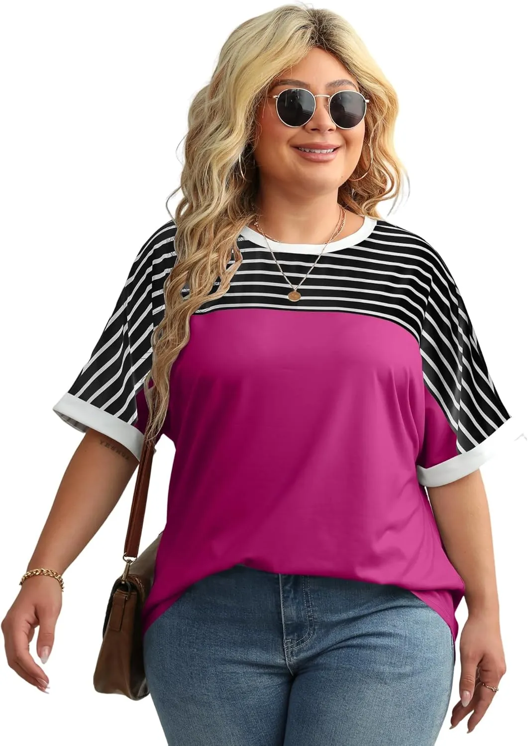 LUYAA Womens Plus Size Tops Short Sleeve Summer T-Shirts Crewneck Loose Casual Tunic Blouse L - 5XL