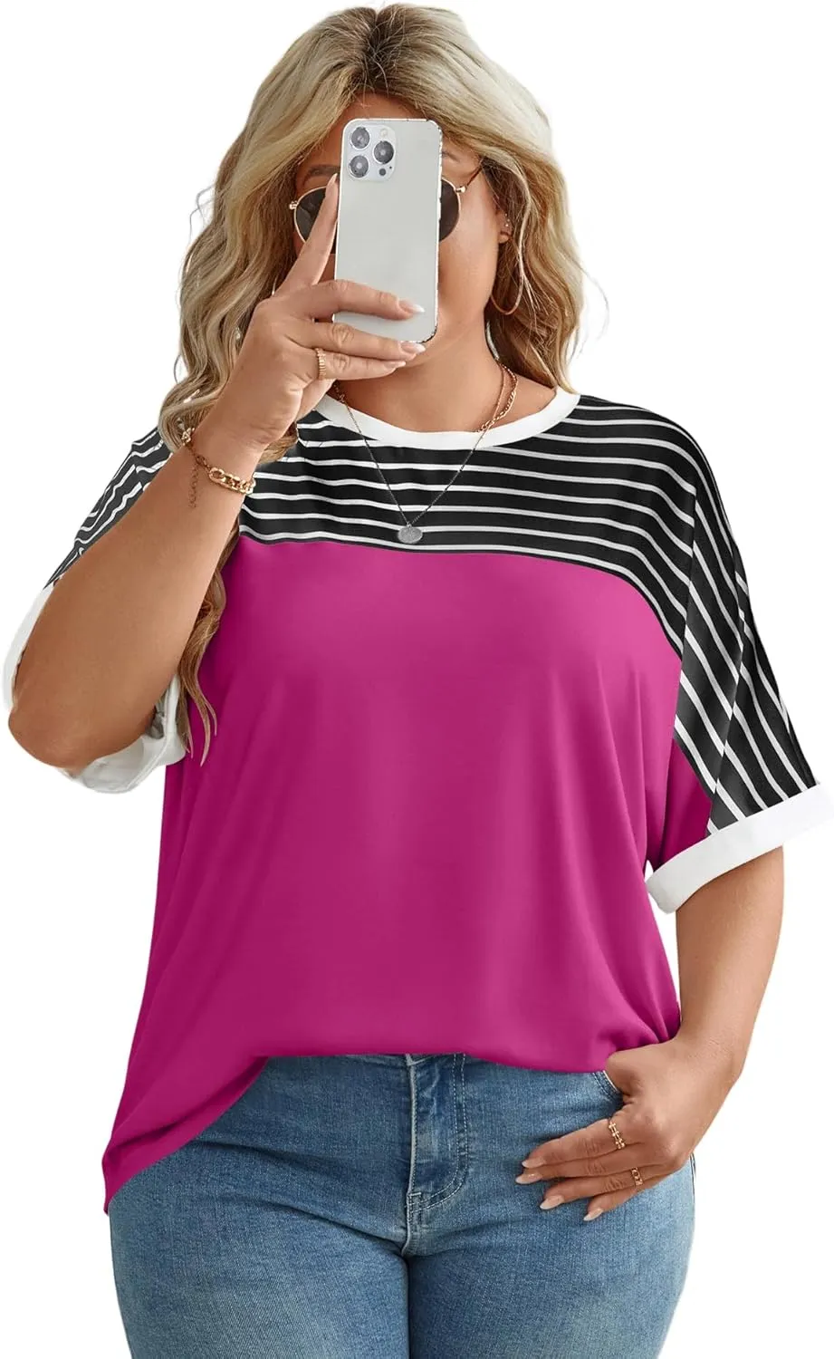 LUYAA Womens Plus Size Tops Short Sleeve Summer T-Shirts Crewneck Loose Casual Tunic Blouse L - 5XL
