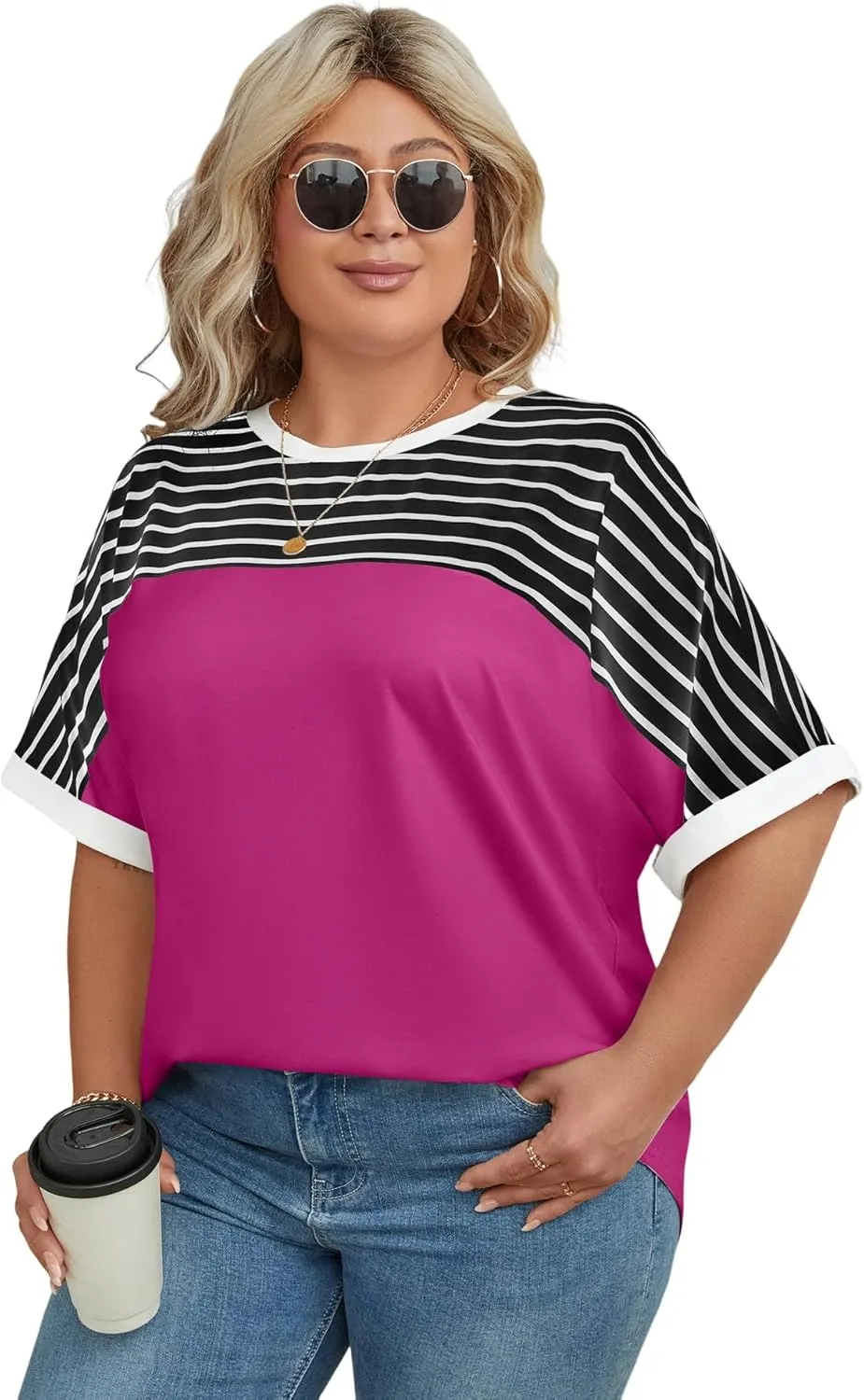 LUYAA Womens Plus Size Tops Short Sleeve Summer T-Shirts Crewneck Loose Casual Tunic Blouse L - 5XL