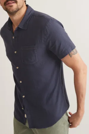 Marine Layer Classic Stretch Selvage Short Sleeve Shirt in Mood Indigo