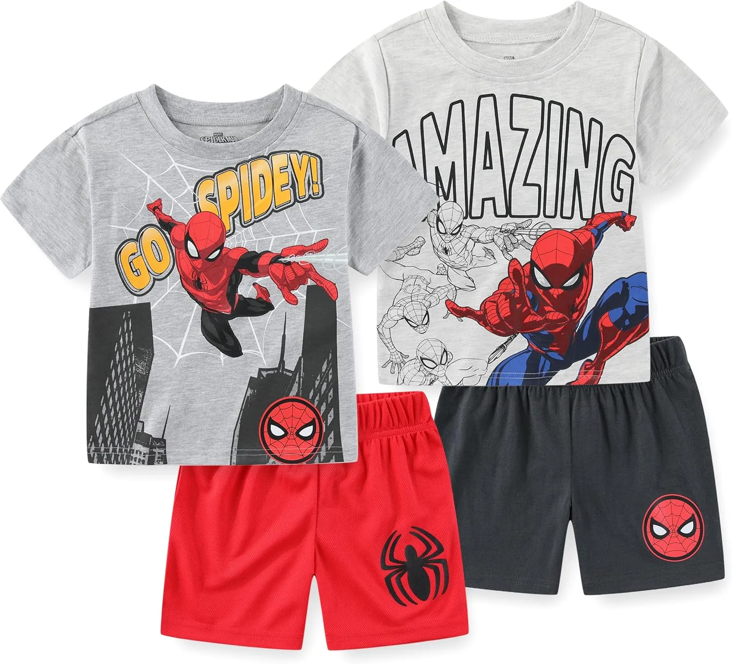 Marvel Spider-Man Boys 4 Piece Mix and Match T-shirts and Shorts Set for Toddlers