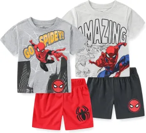 Marvel Spider-Man Boys 4 Piece Mix and Match T-shirts and Shorts Set for Toddlers
