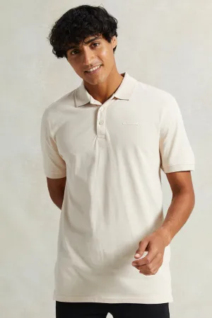 Men Beige Polo Shirt With Chest Logo