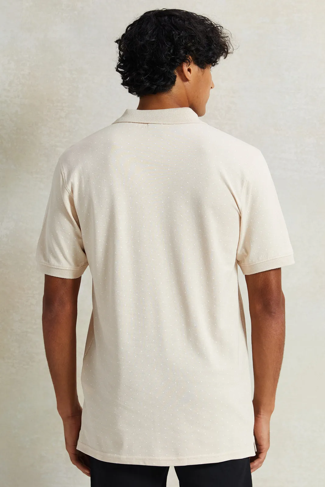 Men Beige Polo Shirt With Chest Logo