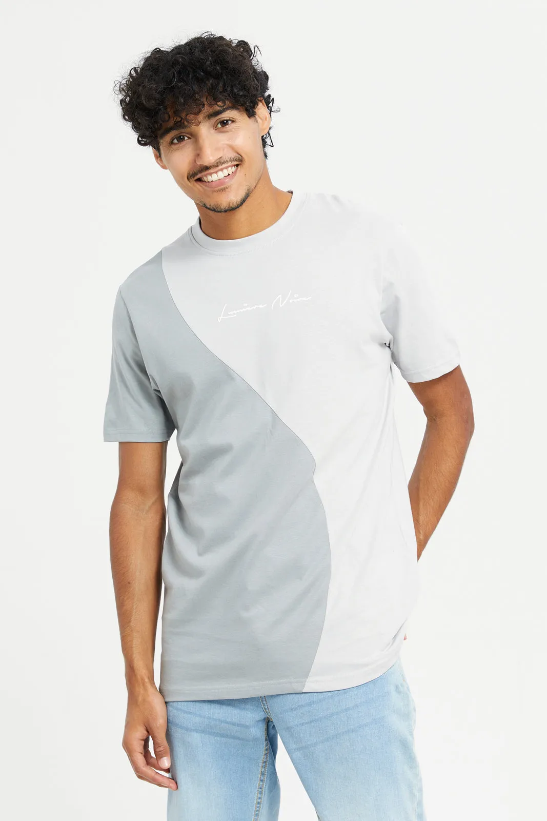 Men Charcoal Color Block T-Shirt