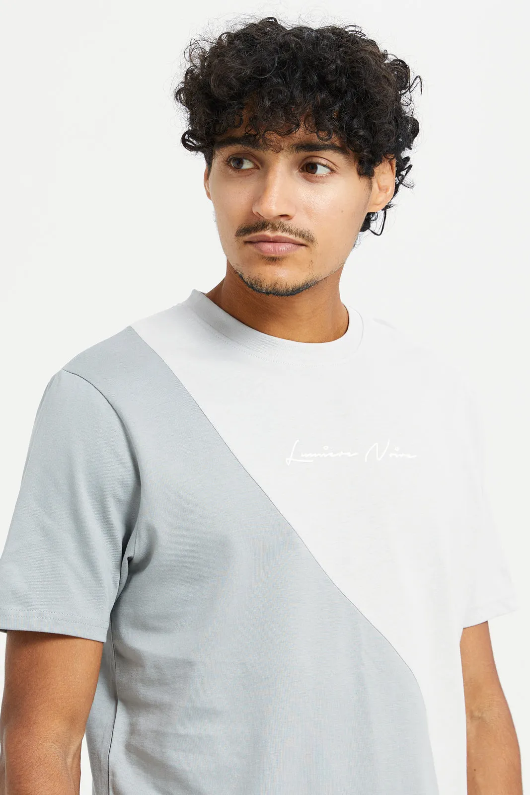 Men Charcoal Color Block T-Shirt