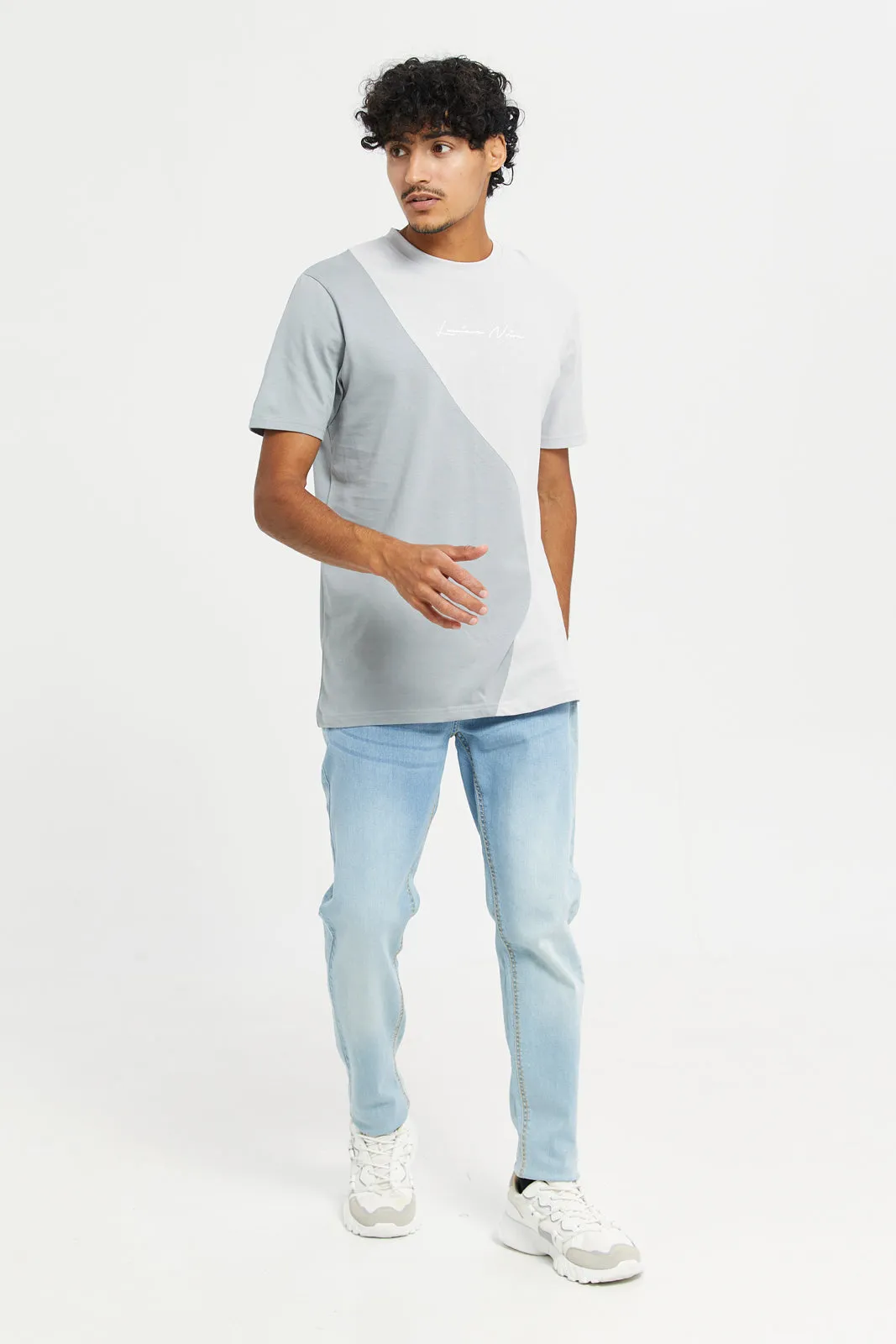 Men Charcoal Color Block T-Shirt