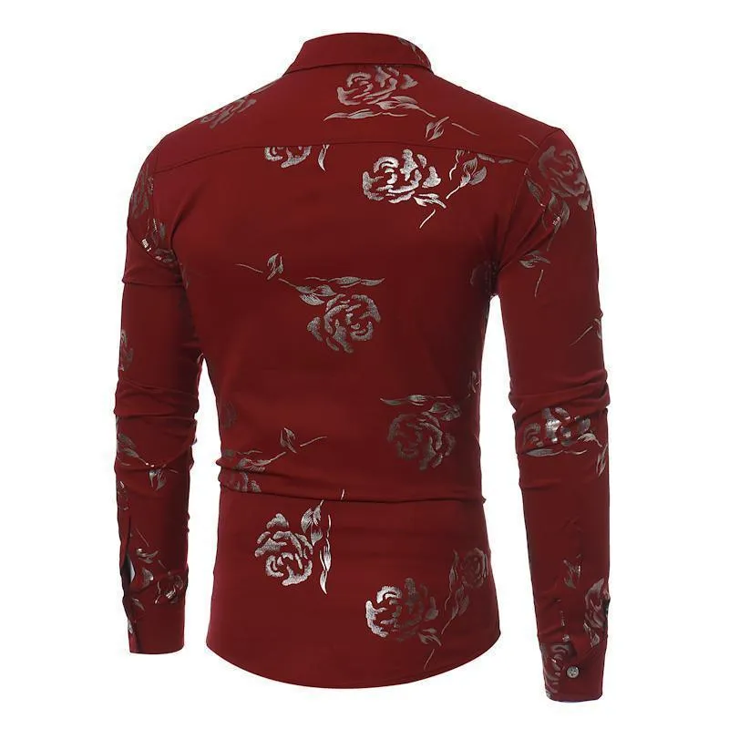 Men Floral Shirts Casual Slim Fit Shirts