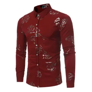 Men Floral Shirts Casual Slim Fit Shirts