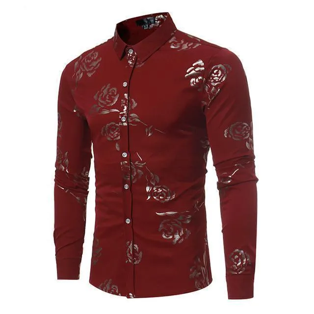 Men Floral Shirts Casual Slim Fit Shirts