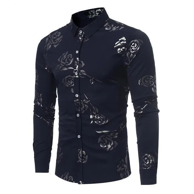 Men Floral Shirts Casual Slim Fit Shirts