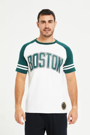 Men White Boston Print Active T-Shirt