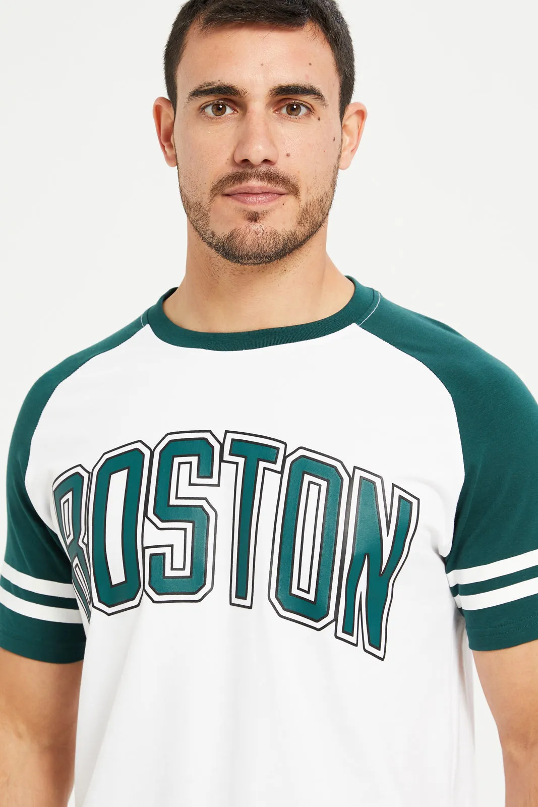 Men White Boston Print Active T-Shirt