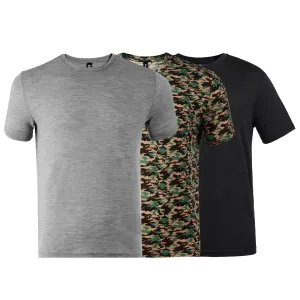 Men's 3 Pack // Merino 170g T‑Shirts - Light Gray/Charcoal/Camouflage