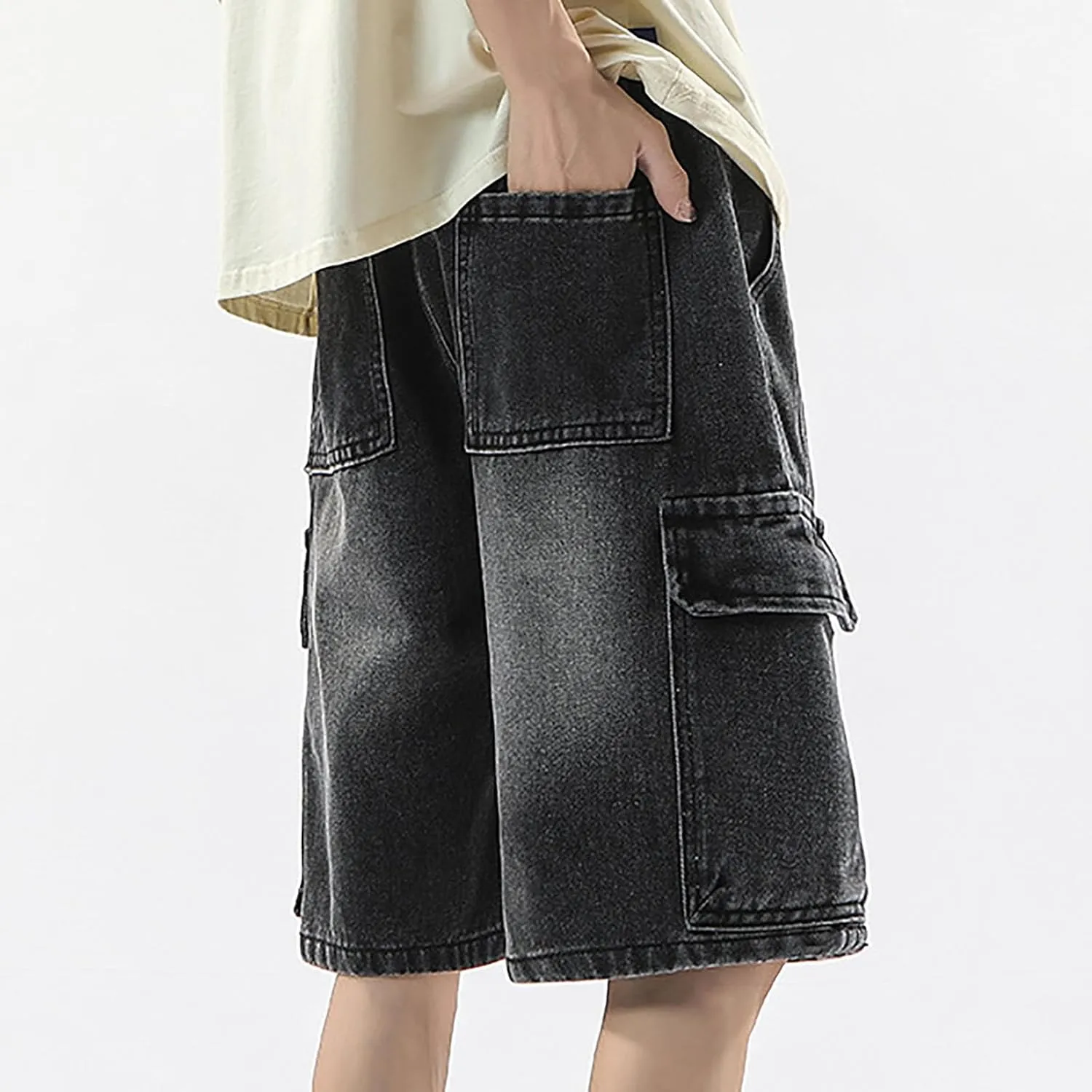 Mens Baggy Denim Jorts Y2K Grunge Loose Fit Hip Hop Jean Shorts Casual Short Jeans with Pockets Streetwear
