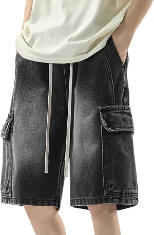 Mens Baggy Denim Jorts Y2K Grunge Loose Fit Hip Hop Jean Shorts Casual Short Jeans with Pockets Streetwear