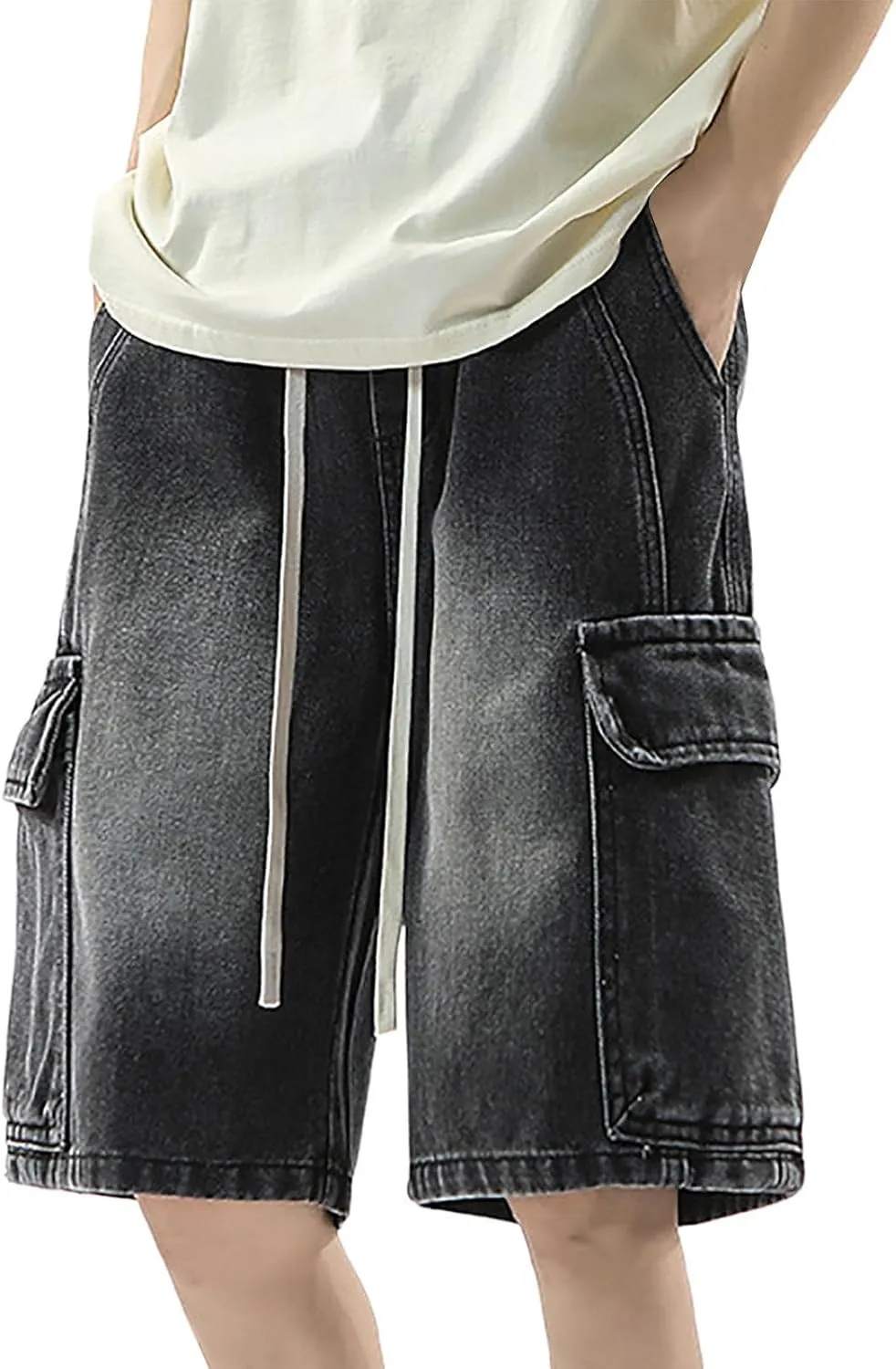 Mens Baggy Denim Jorts Y2K Grunge Loose Fit Hip Hop Jean Shorts Casual Short Jeans with Pockets Streetwear