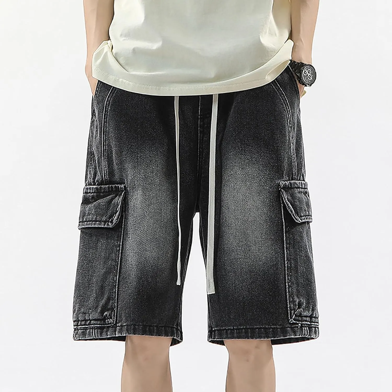 Mens Baggy Denim Jorts Y2K Grunge Loose Fit Hip Hop Jean Shorts Casual Short Jeans with Pockets Streetwear