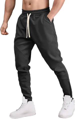 Mens Fleece Padded Joggers Pants with Pockets Elastic Waist Tapered Trousers String Zip Cinch Bottom Harem Sweatpants