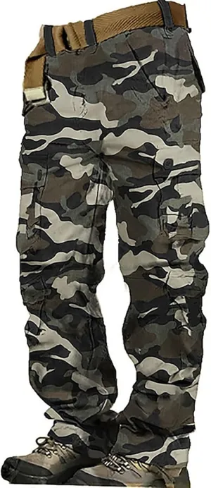Mens Hiking Pants,Camo Military Hunting Combat Work Pants with Multi Pockets,Loose Fit Casual Cargo Pants,Comfy Tactical Pant