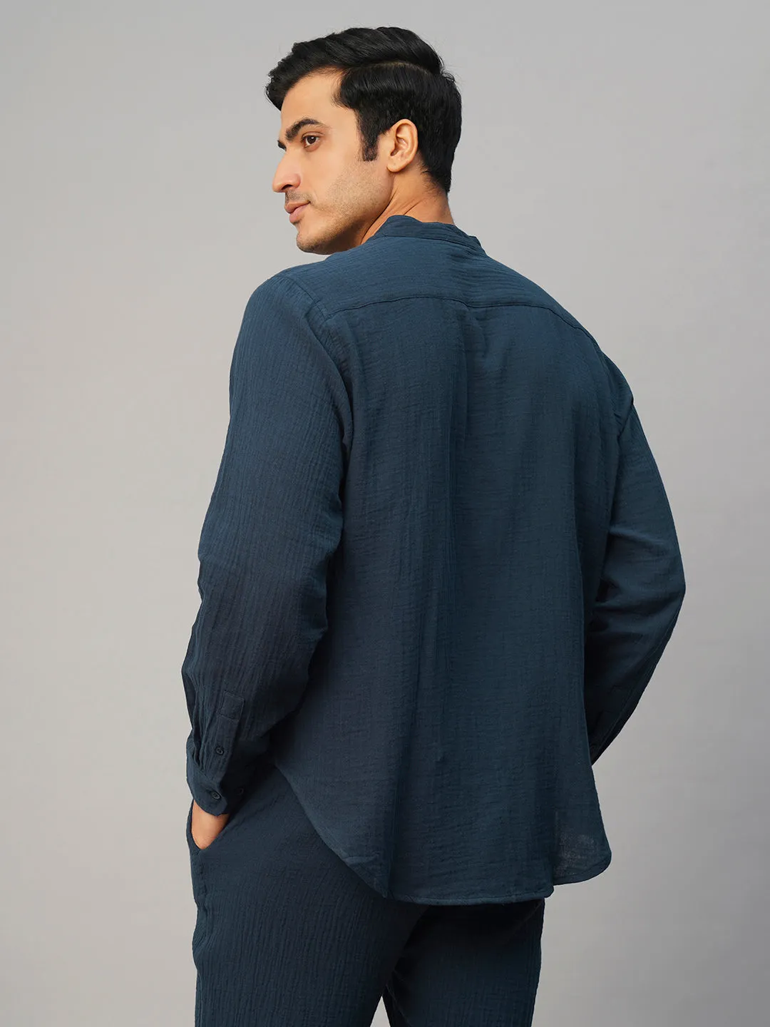 Men's Navy Cotton Loose Fit Shirt