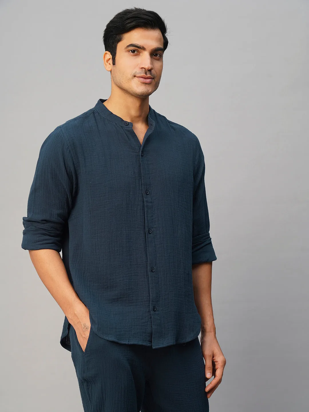 Men's Navy Cotton Loose Fit Shirt