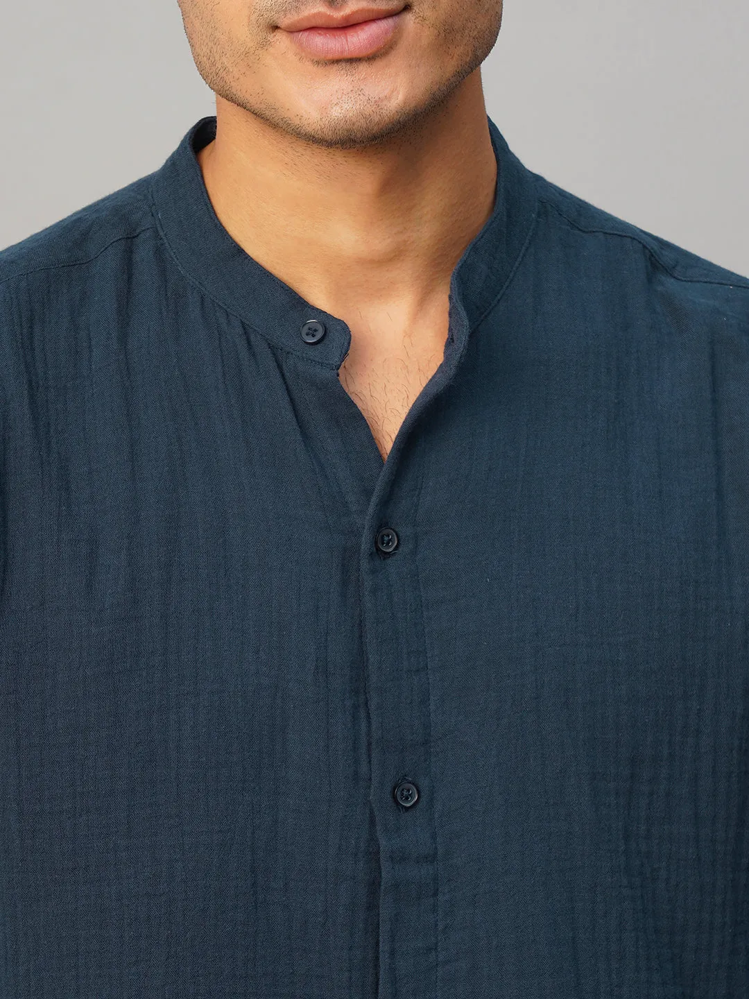 Men's Navy Cotton Loose Fit Shirt