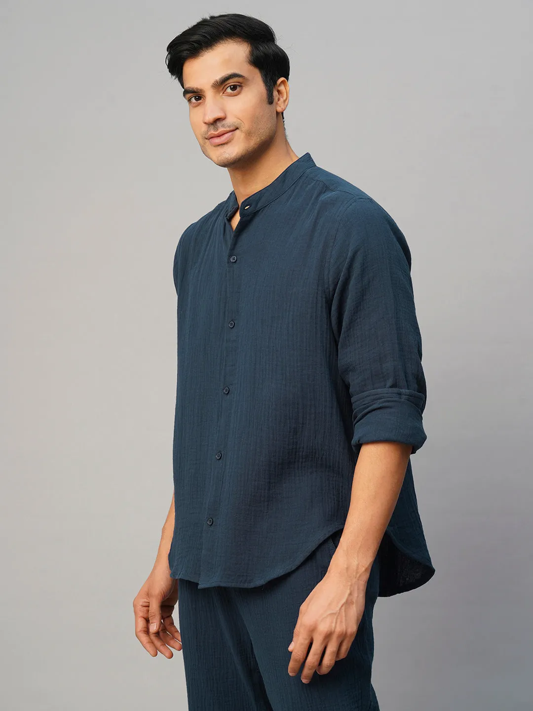 Men's Navy Cotton Loose Fit Shirt