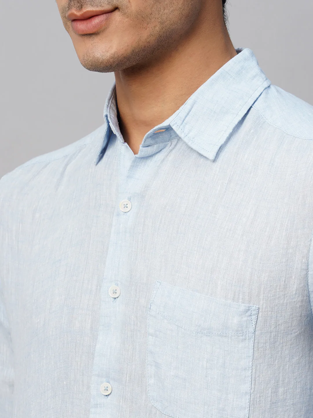 Men's Sky 100% Linen Regular Fit Long Sleeved Shirt