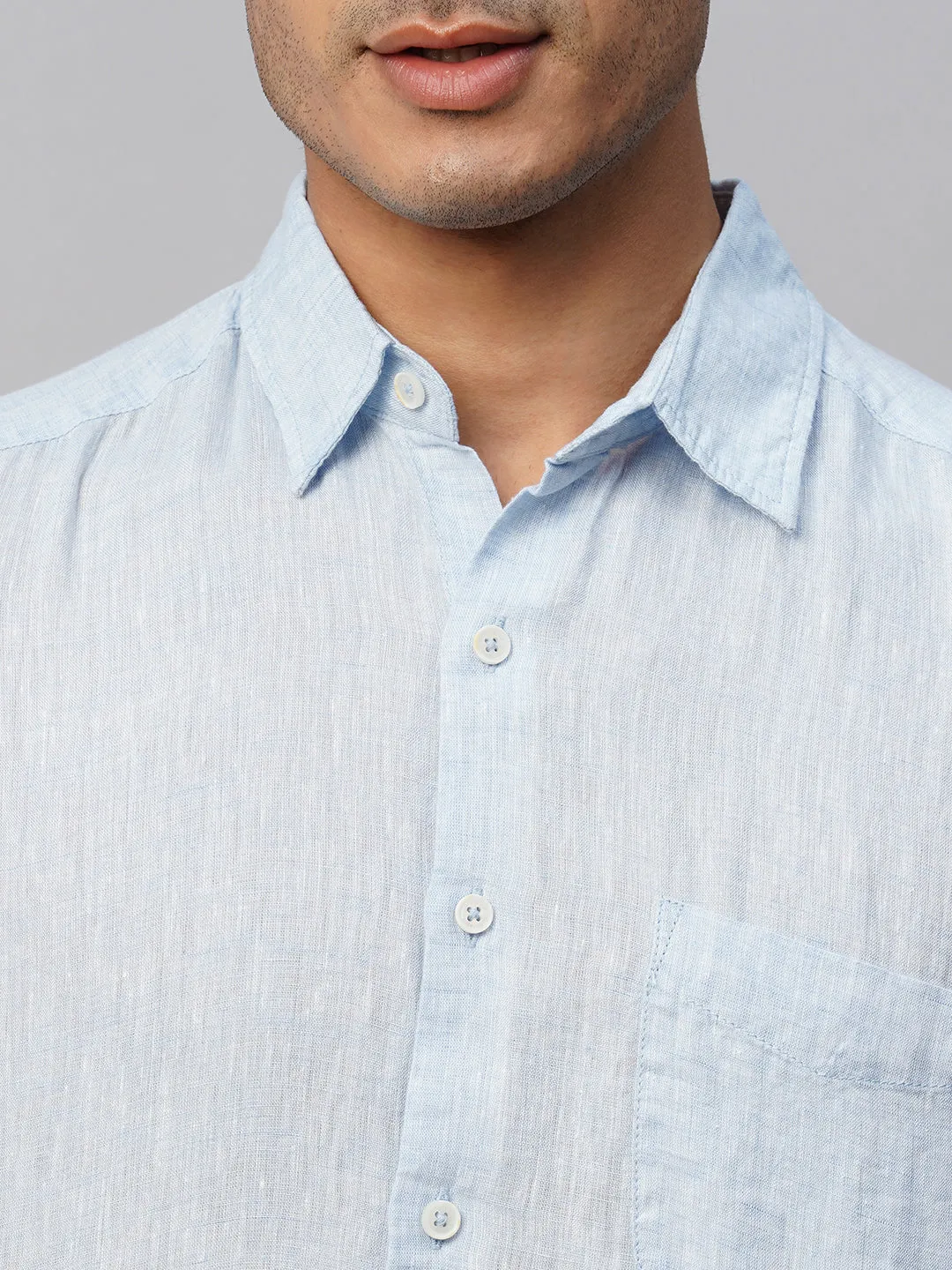 Men's Sky 100% Linen Regular Fit Long Sleeved Shirt