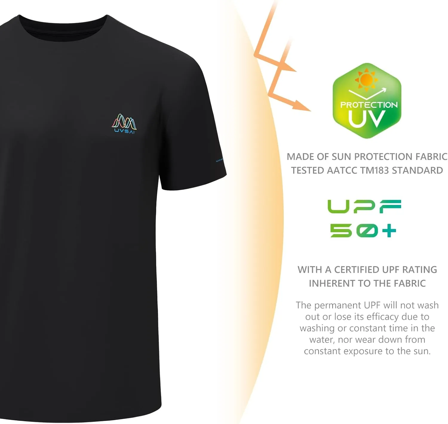 Mens UPF 50  Short Sleeve Shirt Permanent UV Sun Protection Performance Hiking Fishing T-Shirts