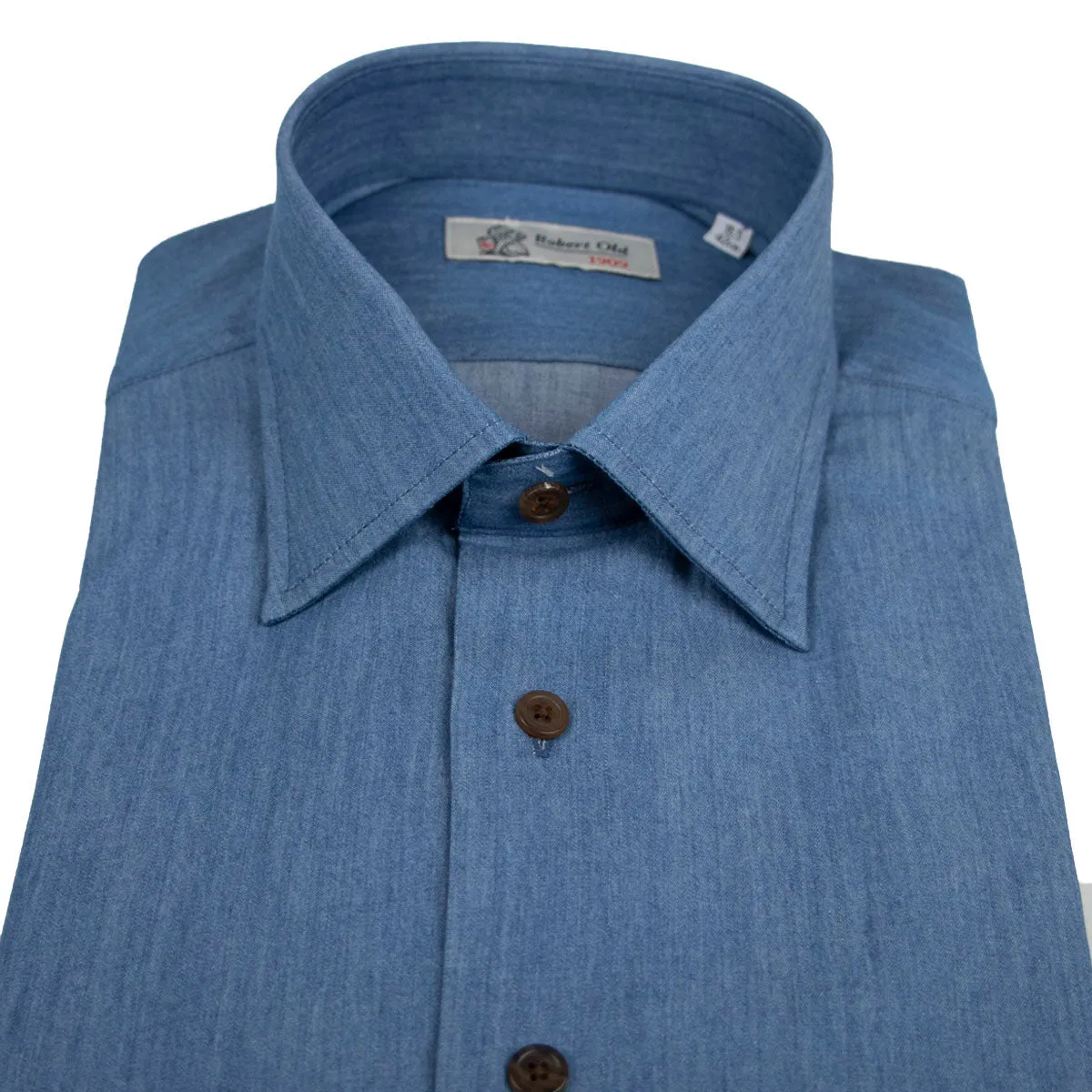 Mid Denim 100% Cotton Long Sleeve Shirt