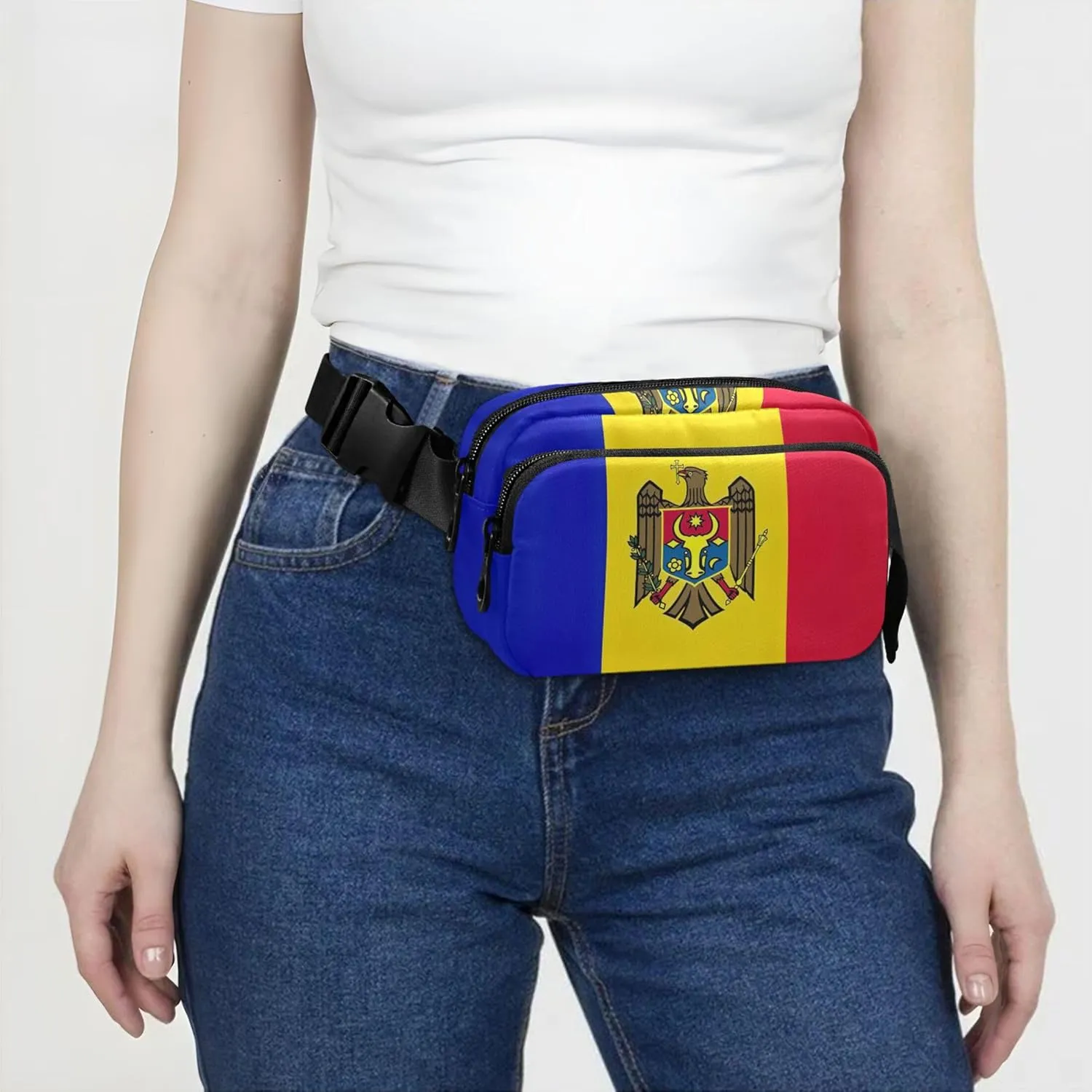 Moldova Flag Women Fanny Packs Hiking Belt Bag Hip Pouch Waterproof Travel Waist Pack for Men