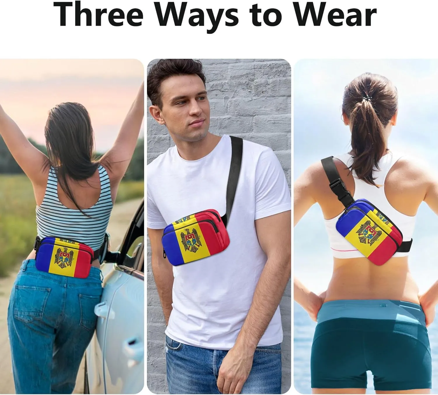 Moldova Flag Women Fanny Packs Hiking Belt Bag Hip Pouch Waterproof Travel Waist Pack for Men