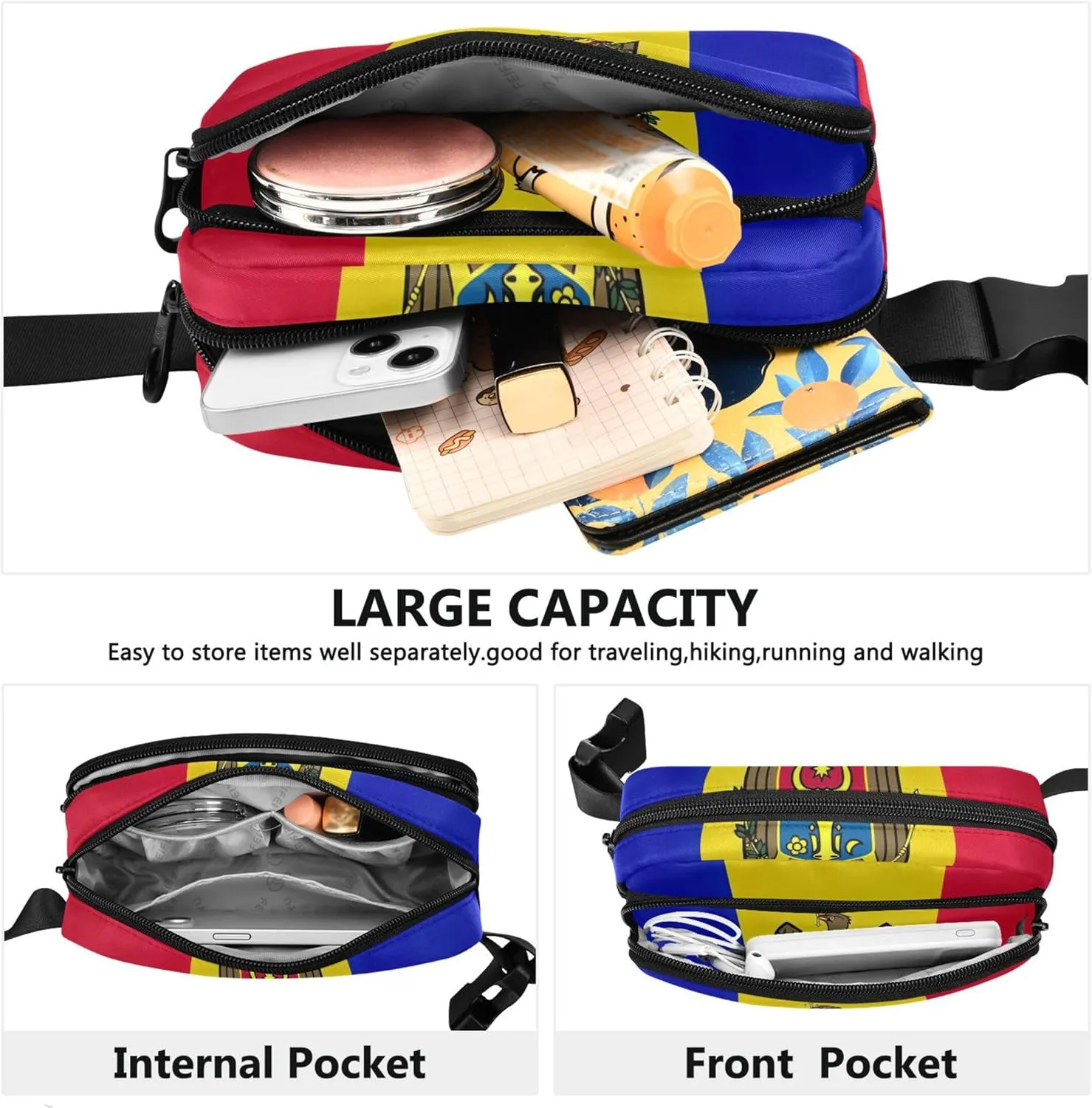 Moldova Flag Women Fanny Packs Hiking Belt Bag Hip Pouch Waterproof Travel Waist Pack for Men