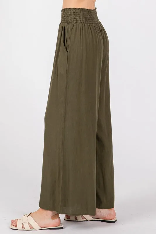 Olive Crinkle Rayon Pant