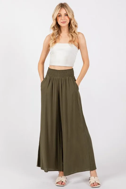 Olive Crinkle Rayon Pant