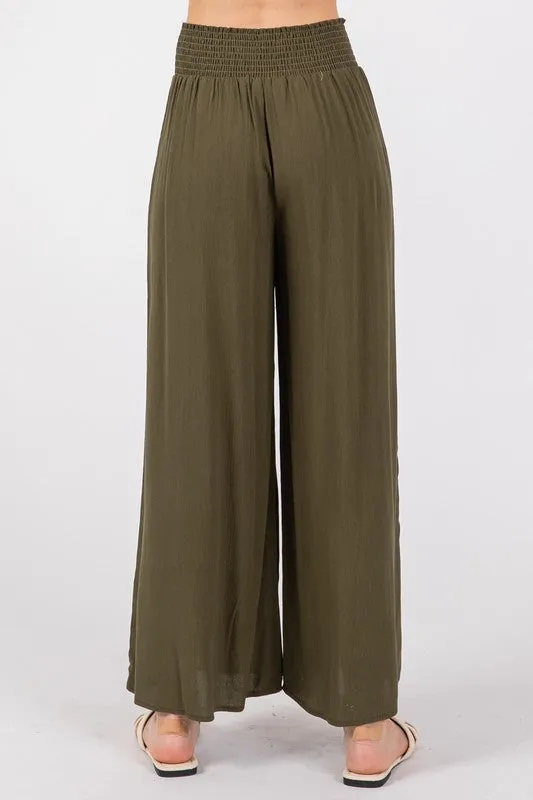 Olive Crinkle Rayon Pant