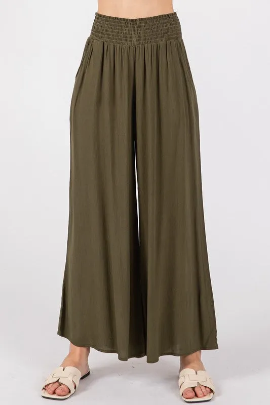 Olive Crinkle Rayon Pant