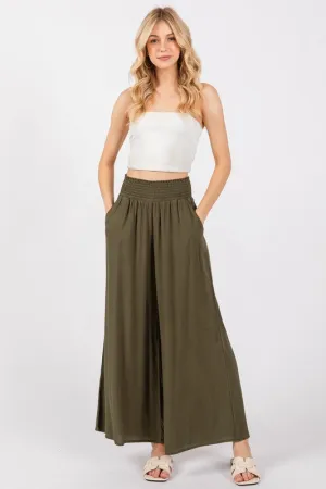 Olive Crinkle Rayon Pant